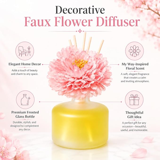 My Way Reed Diffuser with Sakura Flower, 3.38 Fl Oz | Inspired by MY WAY Perfume,Lasts 12 weeks, Room Freshener for Bedroom, Bathroom, Office,Gift