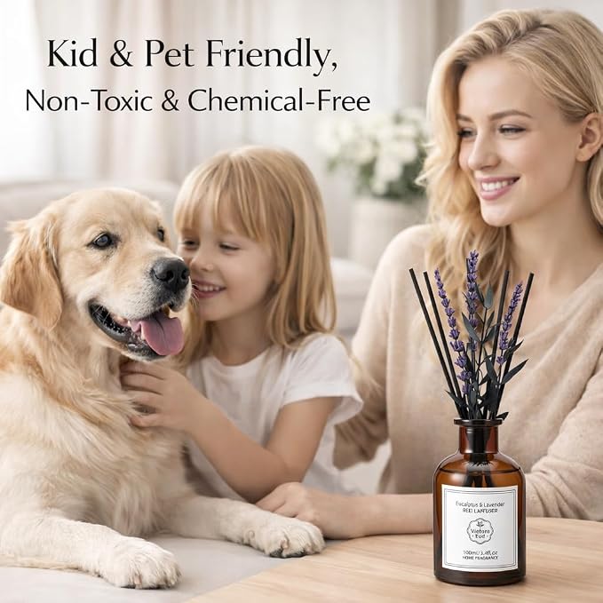 Eucalyptus & Lavender Reed Diffuser, 3.34 Fl Oz | Calming Scent; Long-lasting for 12 Weeks for Bedroom, Bathroom, Living Room or Office; Gift-ready.
