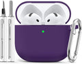 Ljusmicker for AirPods 4 Case 2024 with Cleaner Kit,Soft Silicone Protective Cover for Apple AirPods 4th Generation Cases for Women Men,for AirPod 4 Case Accessories with Keychain-Dark Purple