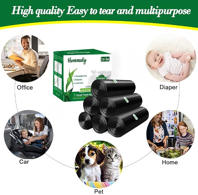 Hommaly 1.2 Gallon 240 pcs Small Black Trash Bags, Strong Garbage Bags, Bathroom Trash Can Bin Liners Unscented, Mini Plastic Bags for Office, Waste Basket Liner, Fit 4.5,5,6 Liters, 0.5,0.8,1,1.2 Gal