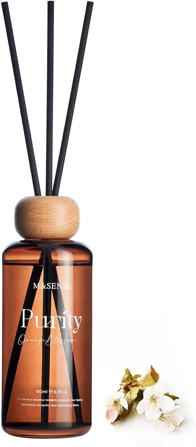 M&SENSE Reed Diffuser Set, Orange Blossom, 6.3 oz Natural Essential Oil | Non-Toxic Organic, Long-Lasting Fragrance, Ideal for Living Room, Kitchen, Gifts for Women