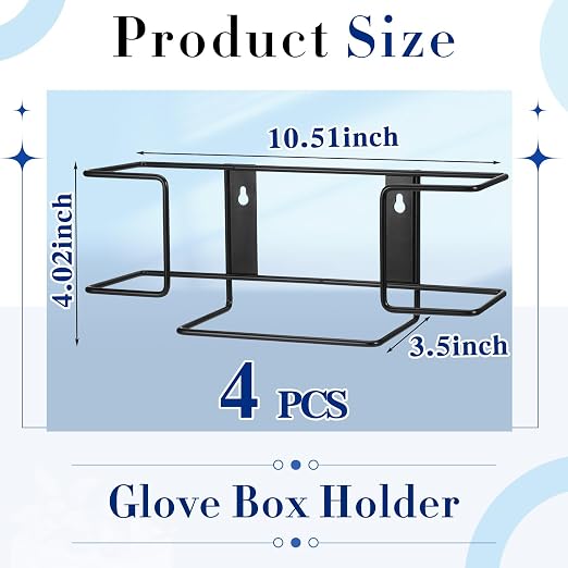 Gerrii 4 Pcs Gloves Box Holder Metal Glove Dispenser Wall Mounted Tissue Box Holder for Lab, Kitchen, Office, Garage, Home,Medical(10.51 x 4.02 x 3.5 Inch,Black)