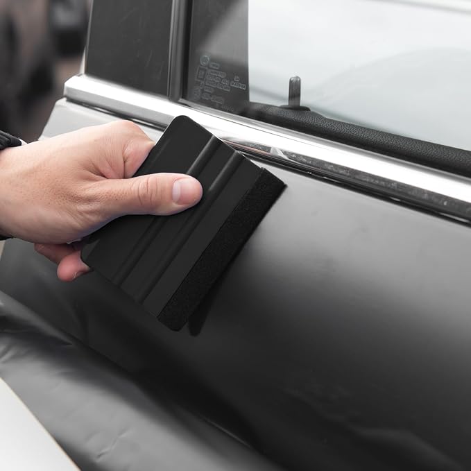 Vinyl Wrap Squeegee 2Pcs Black with Extra 2 Felt Replacements | Extra 2 Felt Replacements, Non Slip Plastic 4 Inch Squeegee, Scratch Free Bubble Elimination, Tool for Car Wrap Window Tint