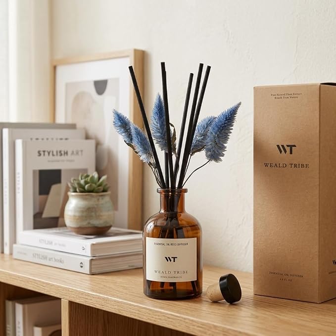 Reed Diffuser Set for Bathroom Air Fresheners, Oil Diffuser Sticks | Sage & Sea Salt Scent 4.0 fl oz Home Fragrance with Sticks Defusers | House Bedroom Office Shelf Decor