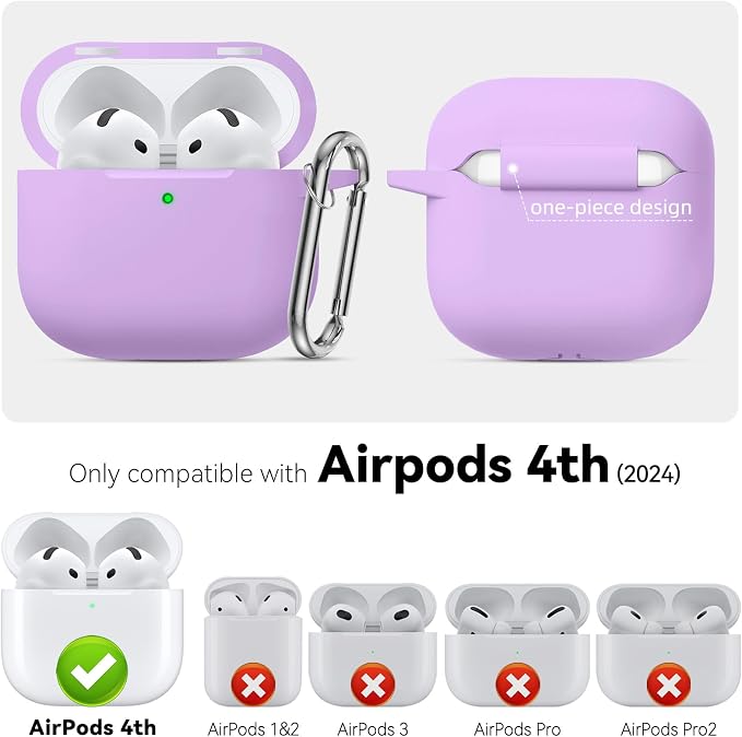 for AirPods 4 Case 2024 with Cleaner Kit & Keychain-Magnetic Purple | Silicone Protective Cover for Apple AirPods 4th Generation Case,for Women Men,One-Piece Design,Shockproof,Dust Proof,Magnetic