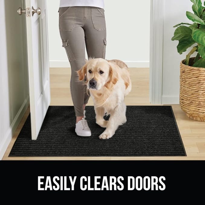 GORILLA GRIP Traffic Guard Door Mat, 60x36, Heavy Duty Welcome Mats, Commercial Office Space Doormat, Waterproof, Fade Resistant, Strong Rubber Backing, Low Profile, Shoe and Boot Scraper, Jet Black