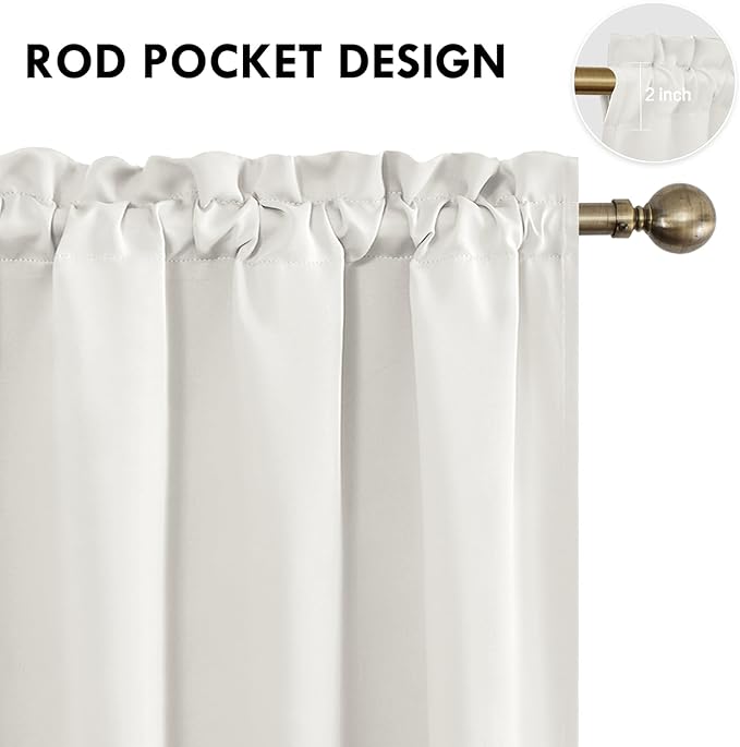 DWCN Blackout Curtains Thermal Insulated, Energy Saving & Noise Reducing Bedroom and Living Room Curtains, Ivory, W 42x L 72 Inch, Set of 2 Rod Pocket Curtain Panels