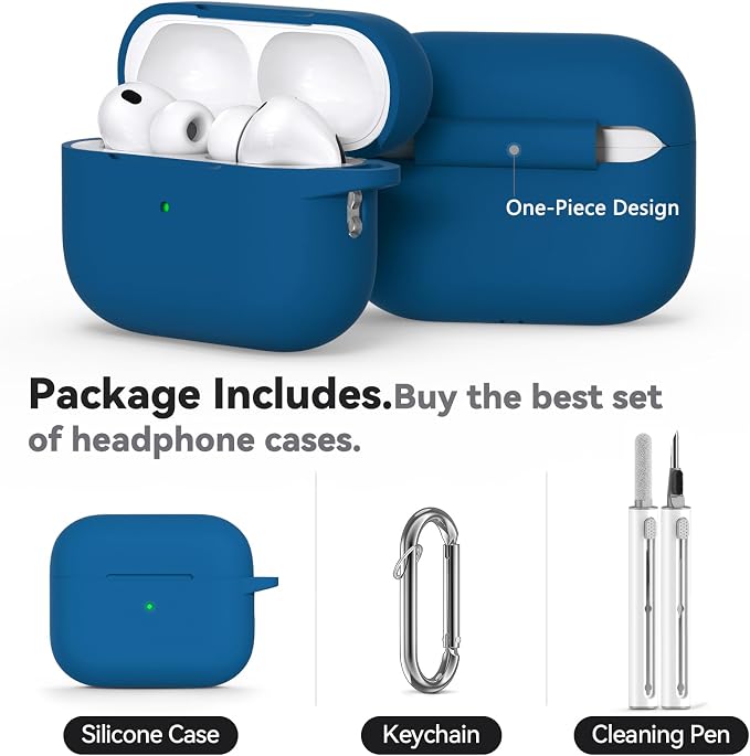 Ljusmicker for AirPods Pro 3 Case 2025 with Cleaner Kit,Lake Blue | Soft Silicone Protective Cover for Apple AirPod Pro 3rd Generation Case with Keychain for Women Men,Shockproof