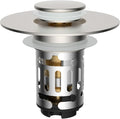 Hibbent Upgraded 3 in 1 Bathroom Sink Drain Strainer, Universal Pop Up Stopper with Removable Stainless Steel Filter Basket Hair Catcher, Sink Plug for 1.1''~2.36'' Basin, Brass Core, Brushed Nickel