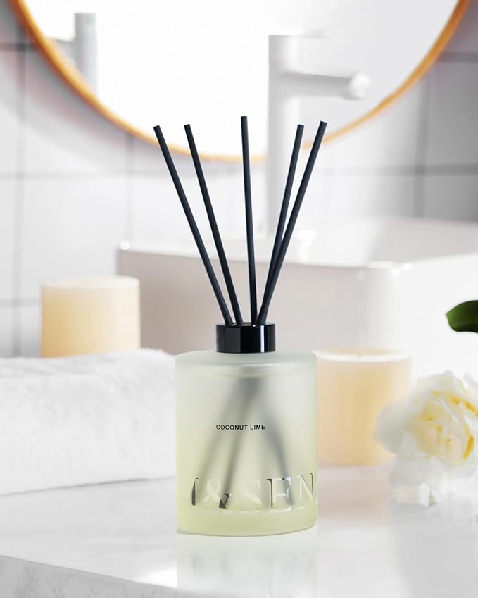 M&SENSE Reed Diffuser Set, Coconut Lime, 17 oz Natural Essential Oil | Non-Toxic Organic, Long-Lasting Fragrance, Ideal for Living Room, Bathroom, Gifts for Women