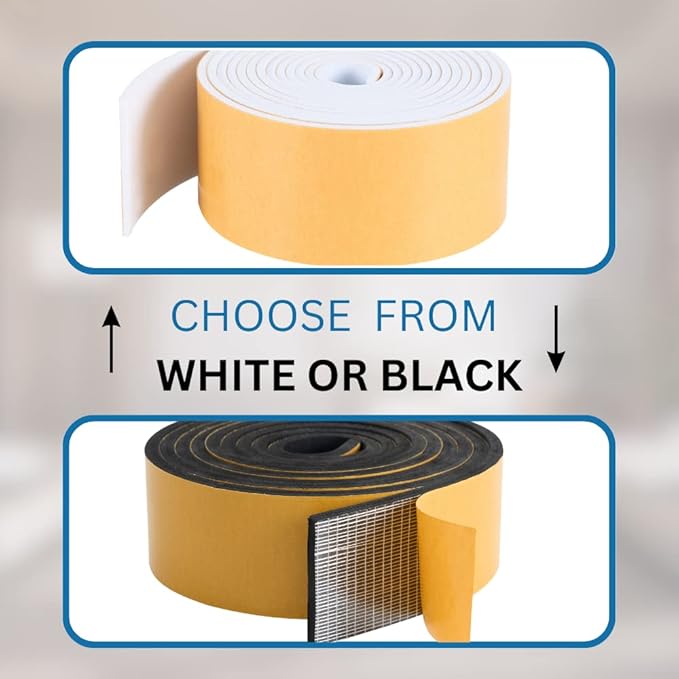 High Density Foam Weather Stripping Door Seal Strip Insulation Tape Roll for Insulating Door Frame, Window, Air Conditioner | Self Adhesive Sealing Weatherstrip (3 in x 1/4 in x 10 Ft, White)