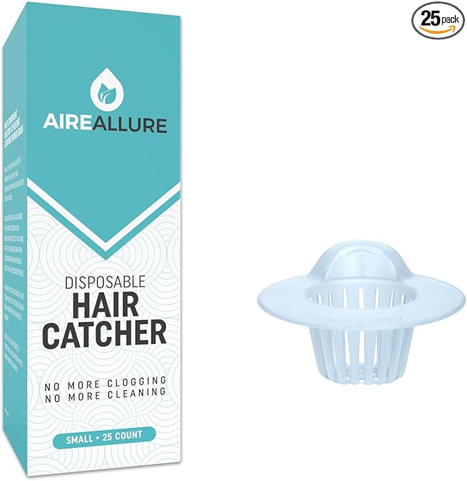 Aire Allure, 25 Pack, Hair Catcher for Bathroom Sink or Bathtub, White, Small