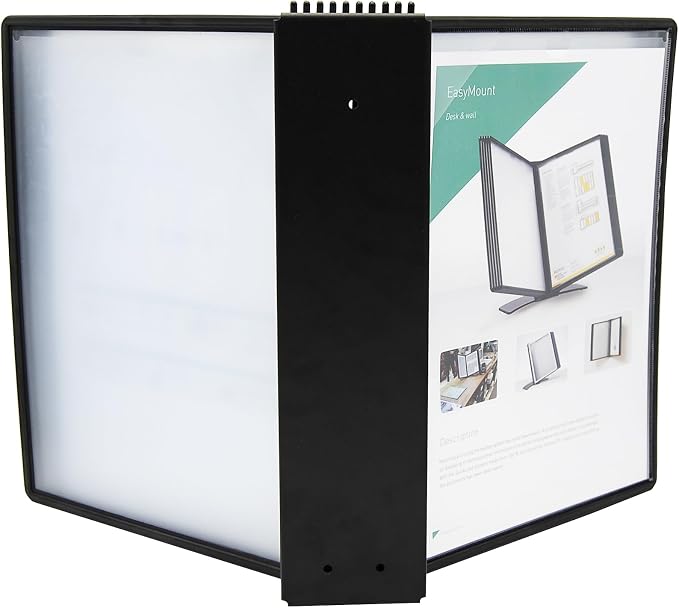 Tarifold Wall Mount Reference System, 10 Pockets, Easy-Load Design, Black | 10 double-sided polypropylene pockets, holds 20 letter-size sheets, sturdy wall-mount bracket, quick and easy to install