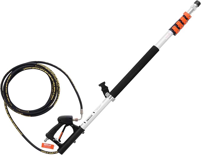 VEVOR Pressure Washer Telescoping Wand, 18 ft, 4000 psi, Telescopic Spray Wand with Power Washer Extension Wands, Gutter Cleaner, Brush Head, 5 Spray Nozzle Tips, Adapter and Adjustable Support Belt
