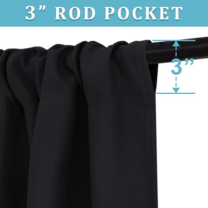 RYB HOME Blackout Curtains 63 inches Long - Energy Saving Insulation Large Window Curtain Blinds for Bedroom Living Room Dining Basement Home Office, W 70 x L 63 per Panel, Black, 2 Pcs