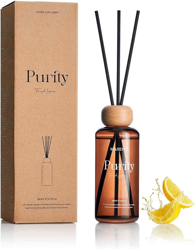 M&SENSE Reed Diffuser Set, Fresh Lemon, 6.3 oz Natural Essential Oil | Non-Toxic Organic, Long-Lasting Fragrance, Ideal for Kitchen, Home Office, Gifts for Women