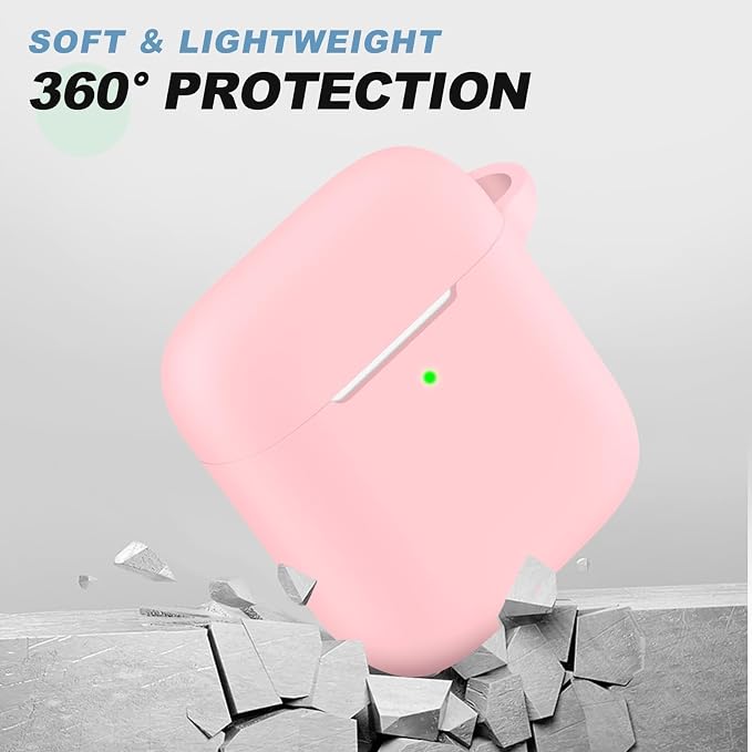 for AirPods Case Cover, Come with Clean Pen，Soft Silicone Protective Cover with Buckle for Women Men Compatible with Apple AirPods 2nd 1st Generation Charging Case, Front LED Visible,Pink