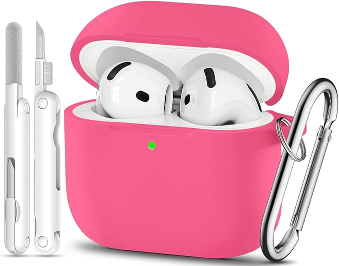 for AirPods 4 Case, TNSNK Silicone AirPod 4 Case Cover Compatible with Apple Airpods 4th Gen, Shockproof Protective Cases for Women Girly with Cleaner Kit and Keychain, Front LED Visible