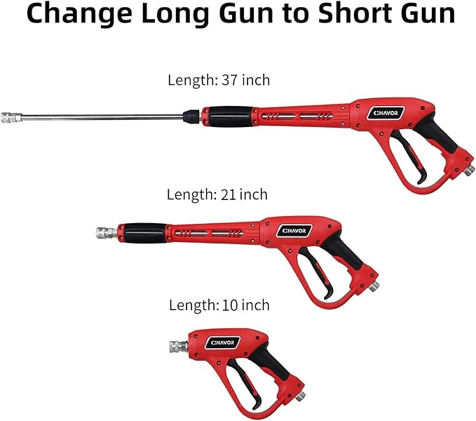 Pressure Washer Gun with Replacement Extension Wand, Upgraded Power Washer Gun with 5 Spray Nozzle Tips, M22 Fitting, 37 Inch, 3000 PSI