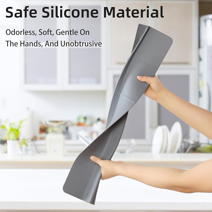 23" Ultra Silicone Sink Splash Guard Released in 2025/Dec,Self-Draining Water Splash Guard for Kitchen Sink,Bathroom and Island,with 3.5" High Splash Guard & 7 Strong Suction Cup (Grey)