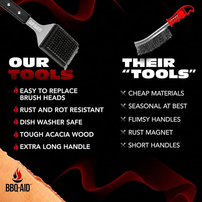 Grill Brush for Outdoor BBQ Grill Cleaning Scraper, Replaceable Head, Black | Barbecue Grill Cleaning Brush with No-Scratch Stainless Steel Bristles and Extended Black Handle, Safe for Any Grill Grate
