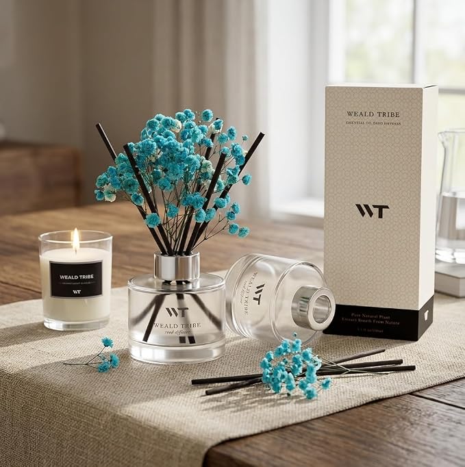Flower Reed Diffuser Set Ocean Series Moss & Sea Salt Scent For Bathroom Accessories Shelf Decor & Air Fresheners, Sticks Defusers With 5.1 fl oz Essential Oils, House Office Decor & Gifts