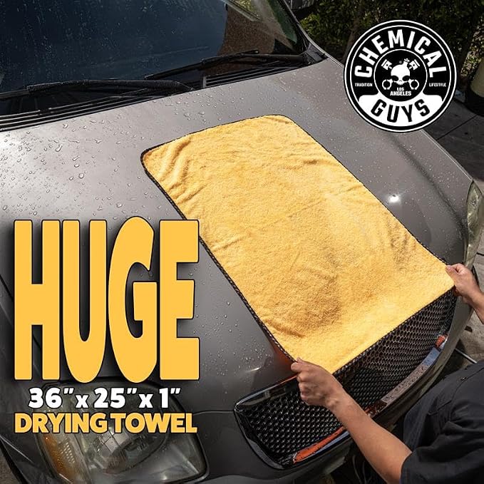 Chemical Guys Miracle Dryer Microfiber Drying Towel for Cars, Yellow | For trucks and SUVs, soft-banded scratch-free, 36 x 25 inches, oversized dual pile, scratch-free drying, short and high pile