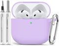 Ljusmicker for AirPods 4 Case 2024 with Cleaner Kit,Soft Silicone Protective Cover for Apple AirPods 4th Generation Cases for Women Men,for AirPod 4 Case Accessories with Keychain-Purple