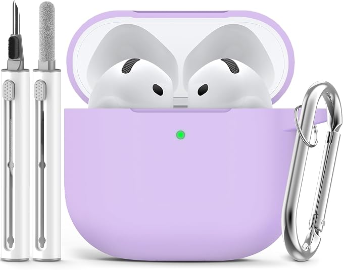 Ljusmicker for AirPods 4 Case 2024 with Cleaner Kit,Soft Silicone Protective Cover for Apple AirPods 4th Generation Cases for Women Men,for AirPod 4 Case Accessories with Keychain-Purple