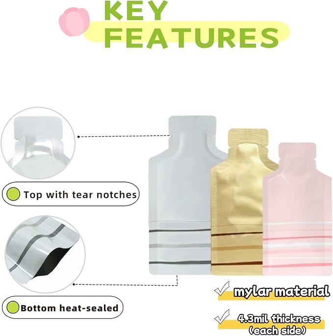100 Pack 1.97x4.3 inch Heat Seal Sample Mylar Packets for Portable Travel Toiletries Empty Disposable Liquid Shampoo Pouch Single Serving Coffee Powder Condiments Food Storage (Pink)