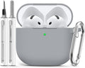 Ljusmicker for AirPods 4 Case 2024 with Cleaner Kit,Soft Silicone Protective Cover for Apple AirPods 4th Generation Cases for Women Men,for AirPod 4 Case Accessories with Keychain-Light Grey