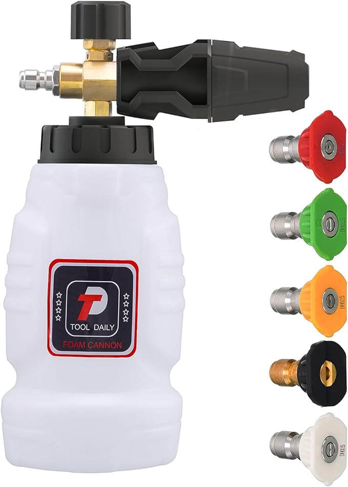 Tool Daily Foam Cannon for Pressure Washer, 5 Power Washer Tips,1 Liter | Adjustable Snow Foam Lance for Car Washing, 1/4 Inch Quick Connect, 3600 PSI