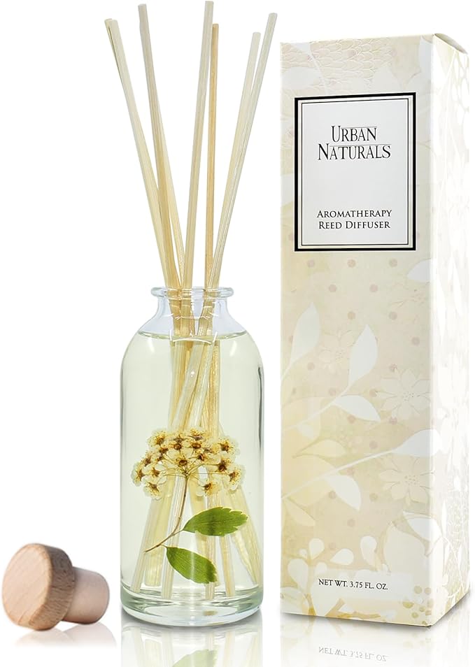 Reed Diffuser Set, Spring Blooms - Bathroom Shelf Décor | Real Flowers in the Bottle Bulgarian Rose, Egyptian Jasmine, Blue Orchid, Lily of the Valley, Amber