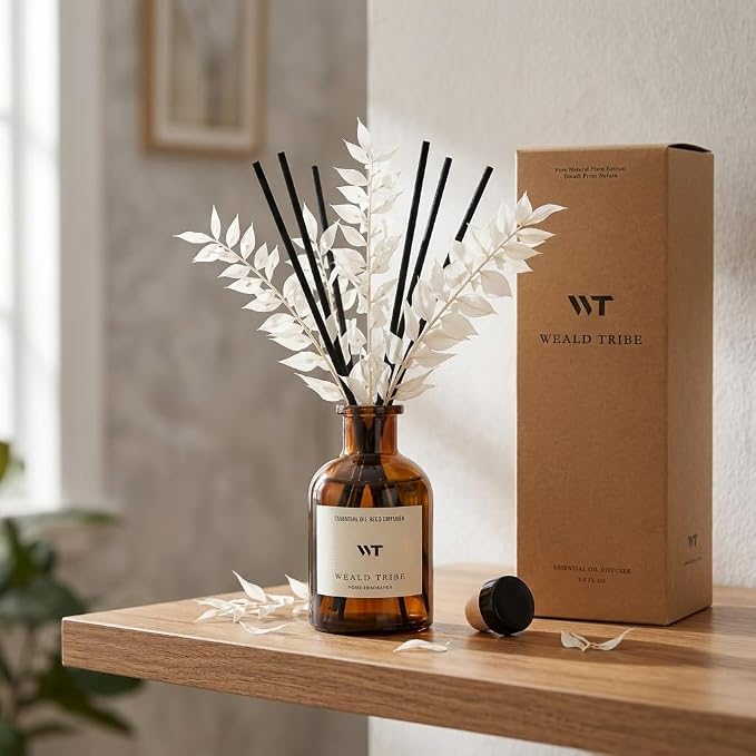Reed Diffuser Set for Bathroom Air Fresheners, Oil Diffuser Sticks | Hotel White Tea Scent 4.0 fl oz Home Fragrance with Sticks Defusers | House Bedroom Office Shelf Decor