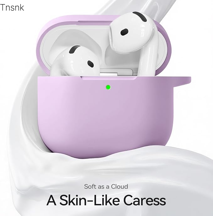 for AirPods 4 Case, TNSNK Silicone AirPod 4 Case Cover Compatible with Apple Airpods 4th Gen, Shockproof Protective Cases for Women Girly with Cleaner Kit and Keychain, Front LED Visible