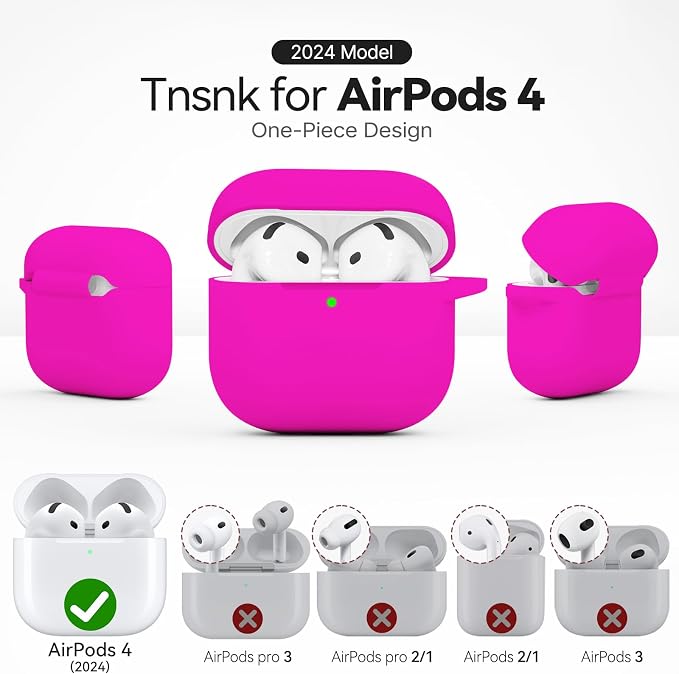 for AirPods 4 Case, TNSNK Silicone AirPod 4 Case Cover Compatible with Apple Airpods 4th Gen, Shockproof Protective Cases for Women Girly with Cleaner Kit and Keychain, Front LED Visible