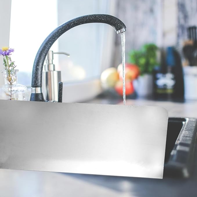 2PCS Sink Splashback Kitchen Sink Splash Guard Sink Water Splash Guard, kitchen sink backsplash guard Stainless Steel Splash Board Kitchen Sink Splashing-proof Guard Waterproof (15 x 6 Inch)