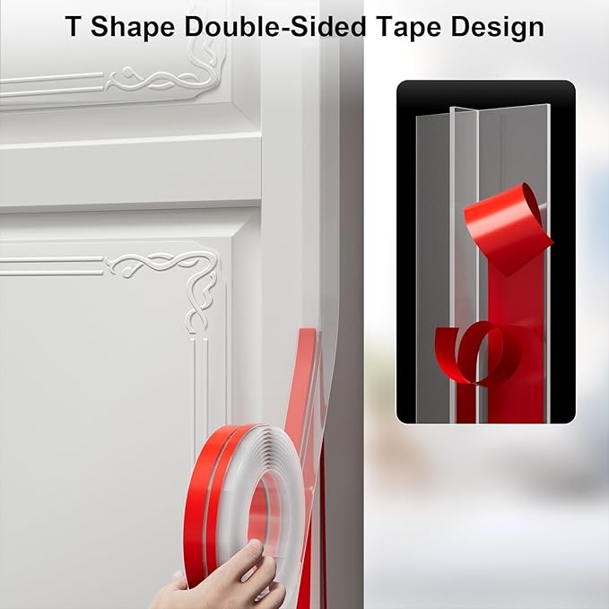 T-Shaped Door Draft Stopper, 1.97 in x 10 Ft Silicone Seal Strip for Windows Gaps, Weather Stripping Seal Strip Shower Sweep, Clear