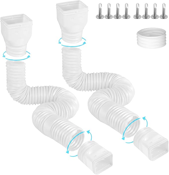 Gutterlix Flexible Gutter Downspout Extensions, Connectable Downspout Extender with 58"+ 67" Extendable Pipe, Thickened Down spout Drain Extension for Rainwater Drainage(2 Pack, White)