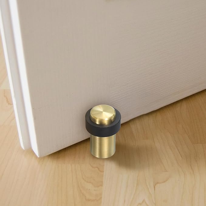PATIKIL 3Set Round Door Stoppers, 60mm Stainless Steel Door Stop Doorstop Wedge Metal Cylinder Self Adhesive with Screw for Bottom of Door Floor Inside, Black