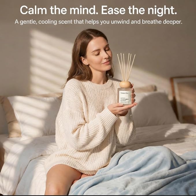Eucalyptus & Mint Reed Diffuser, 3.5 Fl Oz | Invigorating eucalyptus and mint scent; long-lasting reed diffuser gift set for bedroom, bathroom, living room or office.