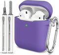 for AirPods Case Cover, Come with Clean Pen，Soft Silicone Protective Cover with Buckle for Women Men Compatible with AirPods 2nd 1st Generation Charging Case, Front LED Visible,Purple