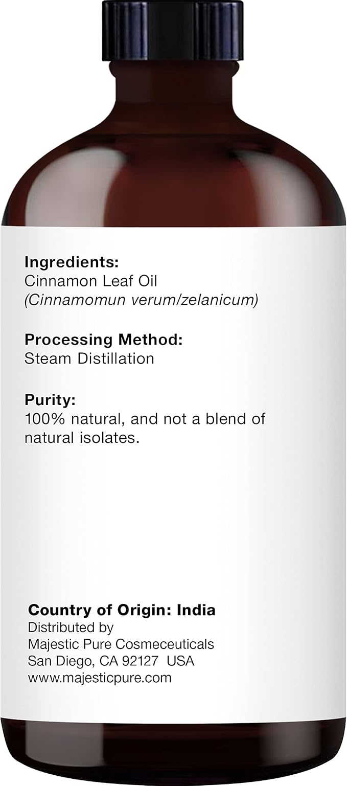 Majestic Pure Cinnamon Essential Oil for Diffuser - 4 Fl Oz | 100% Natural Essentials Oils Ideal for Relaxing Tense Mood, Eliminating Odor, Creating Peaceful Atmosphere for Sleep & Work