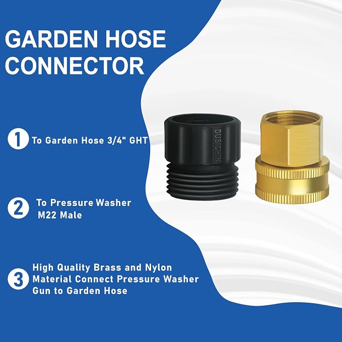DUSICHIN Garden Hose Fitting Pressure Washer Gun to Water Hose Adapter, 3/4 INCHES GHT Male and Female to Power Washer Wand Handle M22 Female Fitting 3/4" GHT to M22 Joint DUS2626