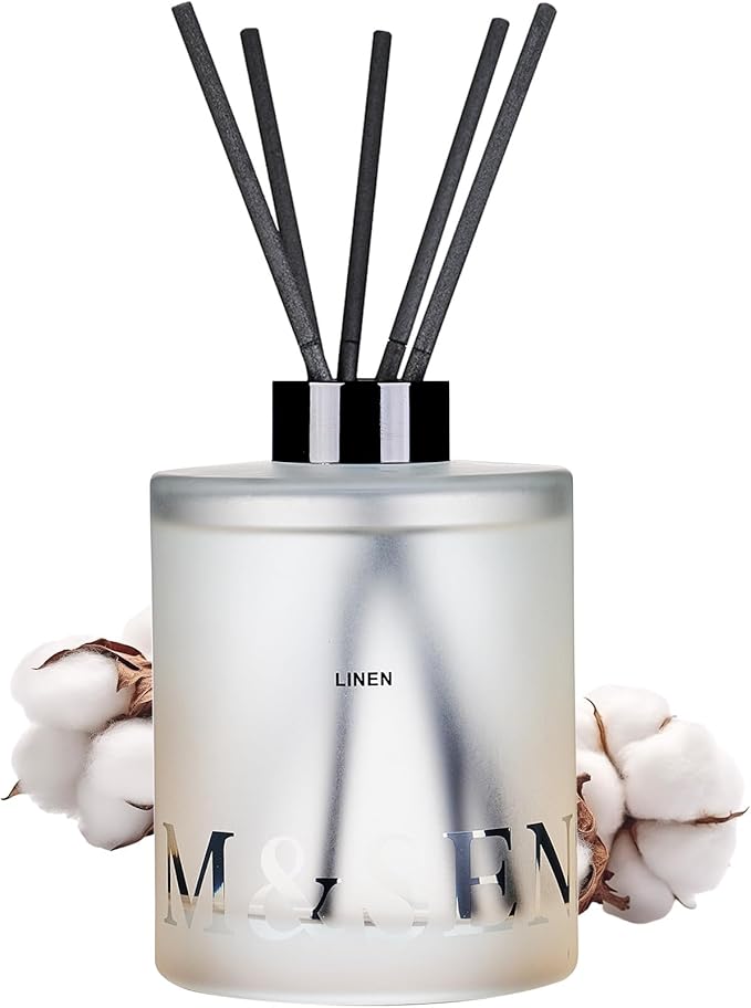 M&SENSE Reed Diffuser Set, Linen, 17 oz Natural Essential Oil | Non-Toxic Organic, Long-Lasting Fragrance, Ideal for Closet, Bedroom, Gifts for Women