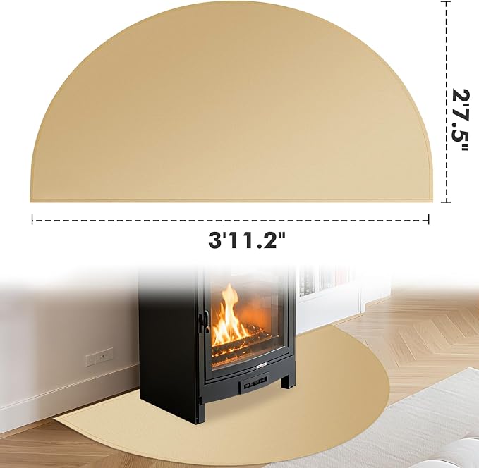 TOHONFOO Fireplace Mat for Home Protection, 3'11.2" x 2'7.5"x 0.04'', Khaki | 1800°F fireplace rugs fireproof, fiberglass hearth rugs for fireplaces fire resistant protect against embers, easy to clean