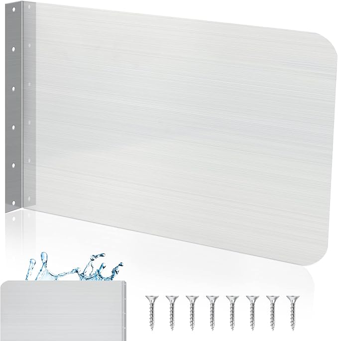 Amylove 26 x 12 Inch Stainless Steel Splash Guard Stainless Steel Wall Mount Guard with Screws Screws for Bathroom Sink Side Sink Splash Prep Sinks Protector for Commercial Kitchen Restaurant