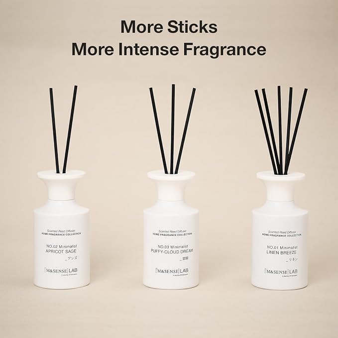 M&SENSE Minimalist Large Reed Diffuser 300ml, Vanilla Sandalwood Scented with Natural Essential Oils, Long Lasting with 7 Sticks, Non-Toxic Home Fragrance for Bedroom, Bathroom Decor