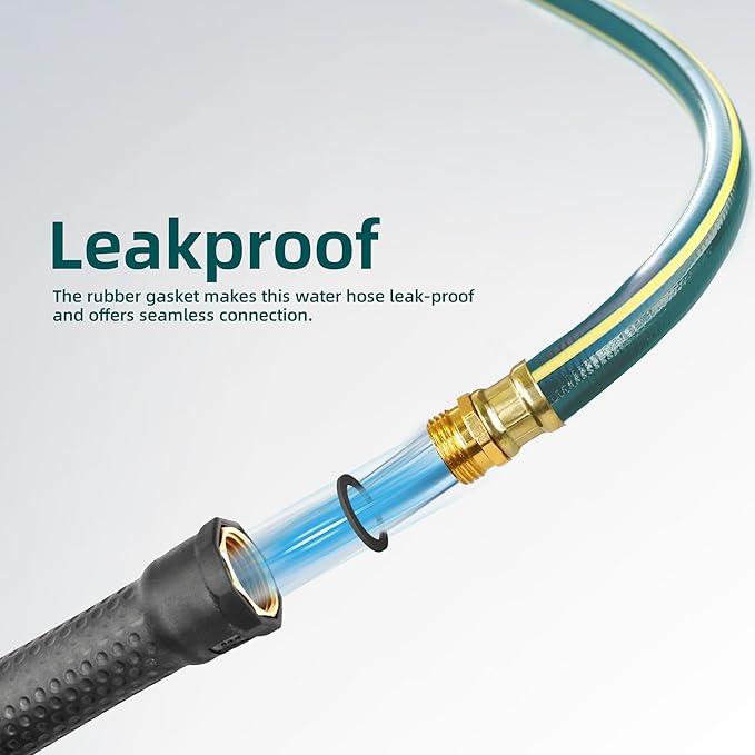 Solution4Patio Long Leader Green Garden Hose 3/4 in. x 100 ft. -Kink Free, Leakproof, Brass/Aluminum Male/Female Fittings -Heavy Duty Durable Flexible Lightweight Water Pipe for Household & Commercial