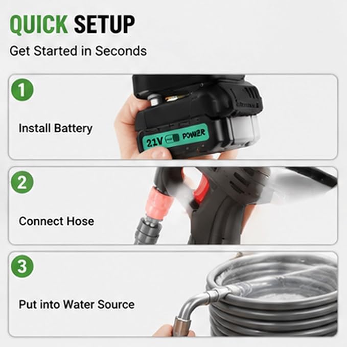 Cordless Portable Washer, Handheld Washer, Battery Operated Washer for Car Home Outdoor Patio Garden, Lightweight Car Washer, Washer, Cleaner with 5M Elastic Hose